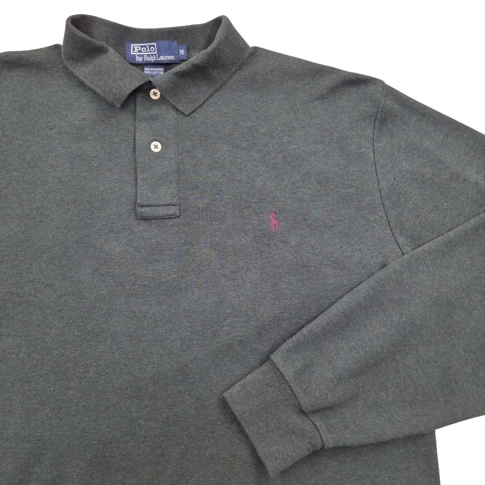 VTG Polo Ralph Lauren Long Sleeve Polo Shirt Cotton Pony Green‎ Mens Medium